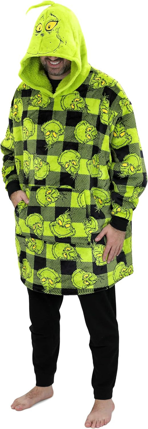 Oversized Grinch Hoodie for Men & Women, Plush Fleece Grinch Wearable Blanket Hoodie for Adults, One Size Fits Most