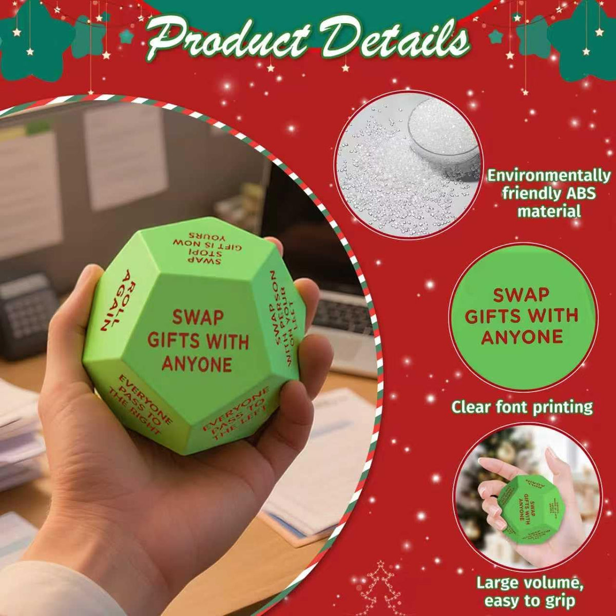 Santa Swap Gift Exchange Dice, 3 * 3In Exchange Christmas Stocking Stuffers
