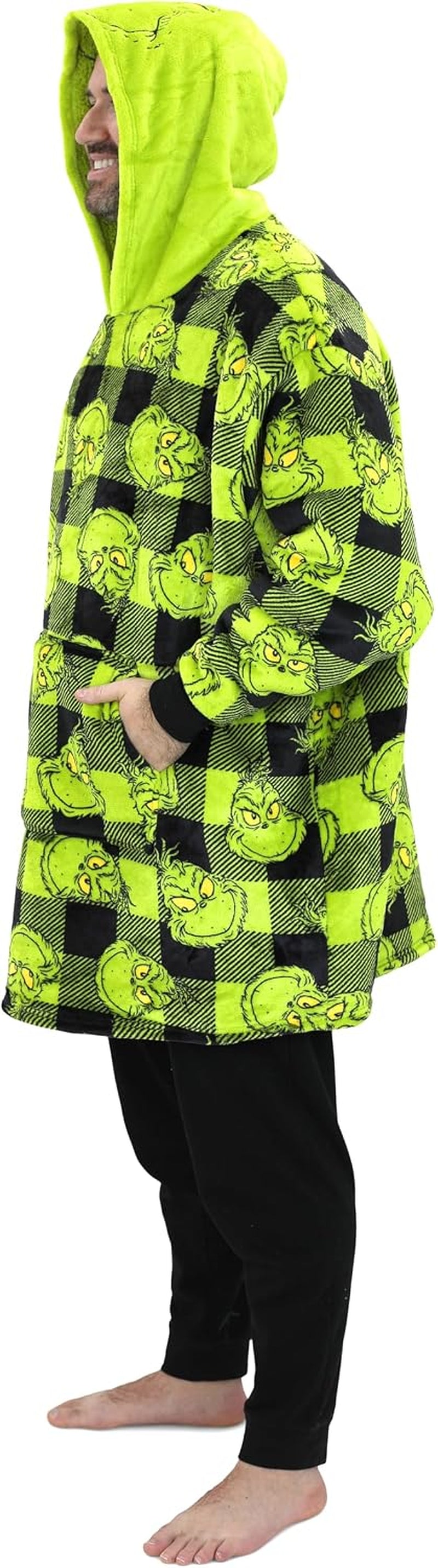 Oversized Grinch Hoodie for Men & Women, Plush Fleece Grinch Wearable Blanket Hoodie for Adults, One Size Fits Most
