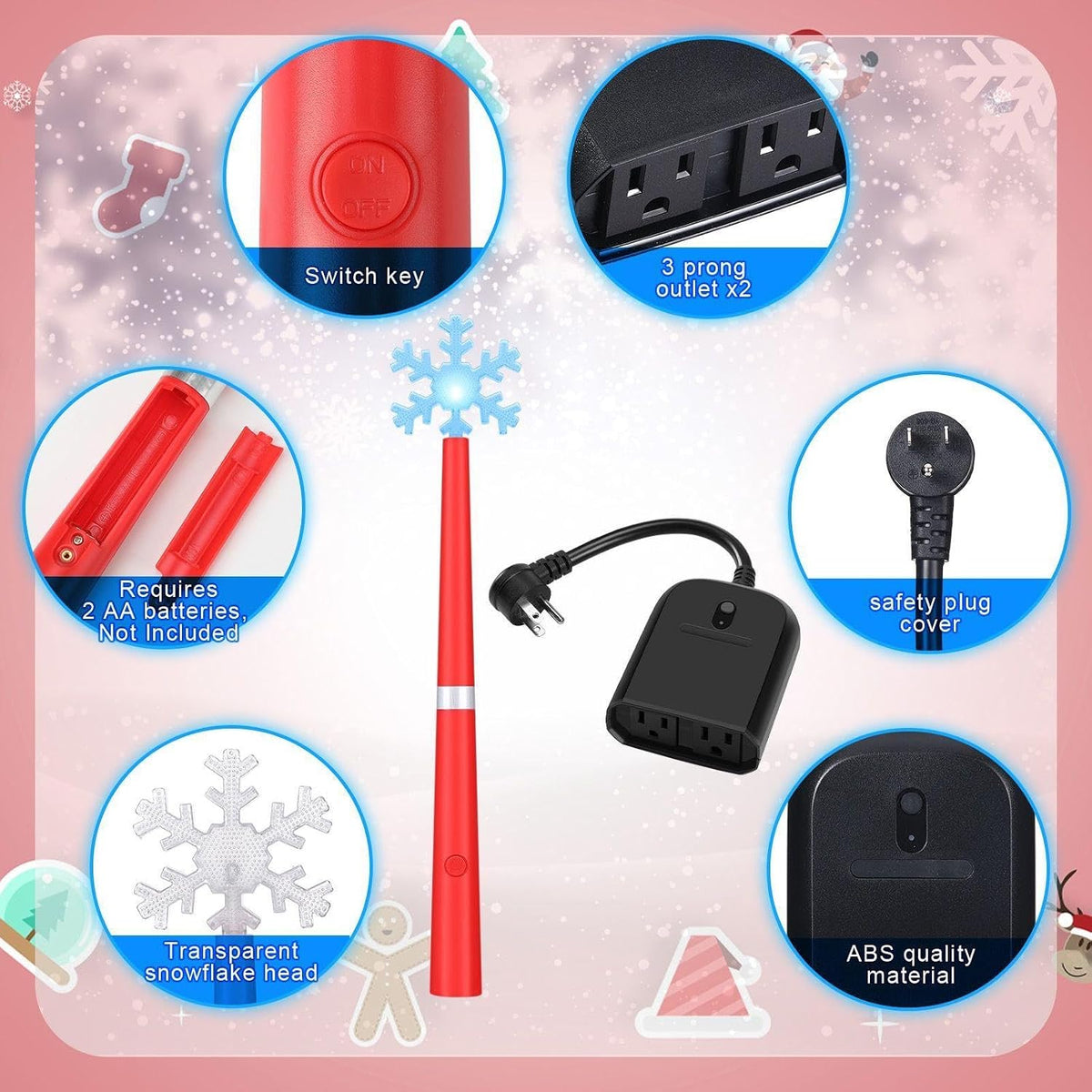 Christmas Wand Wireless Remote Switch Controller, Two 3-Pin Plugs, Red