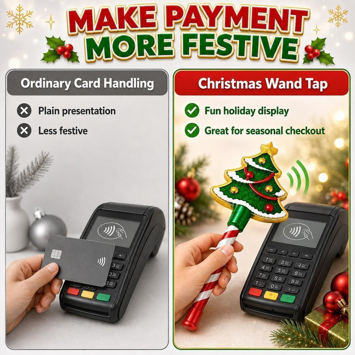 Christmas Tree Credit & Debit Payment Wand, Fun Novelty Tap‑To‑Pay Wand