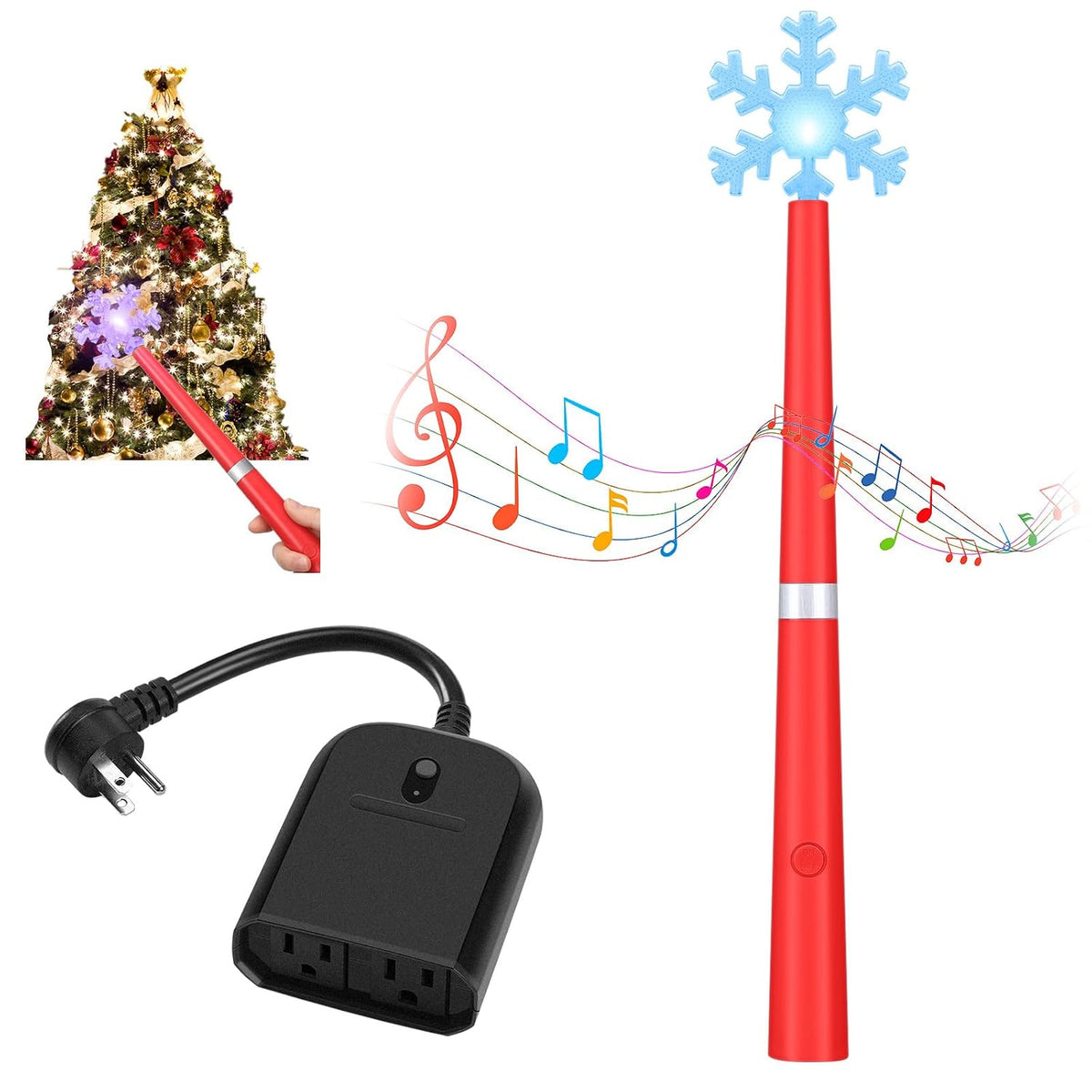 Christmas Wand Wireless Remote Switch Controller, Two 3-Pin Plugs, Red