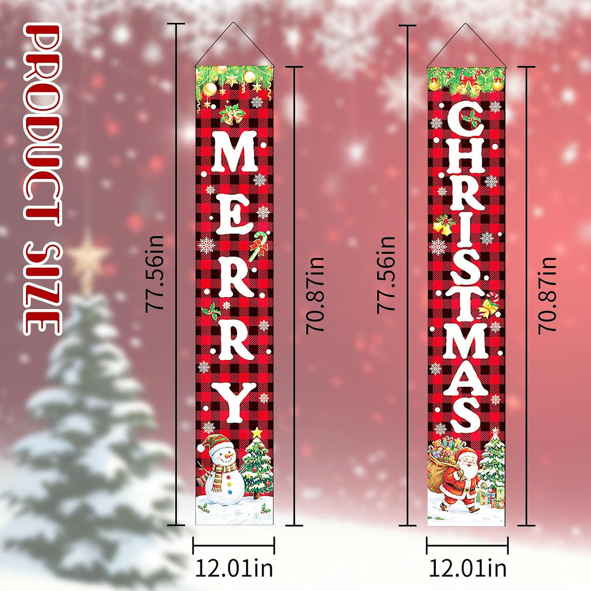 Christmas Decorations Lighted Banner for Door, Snowman&Santa