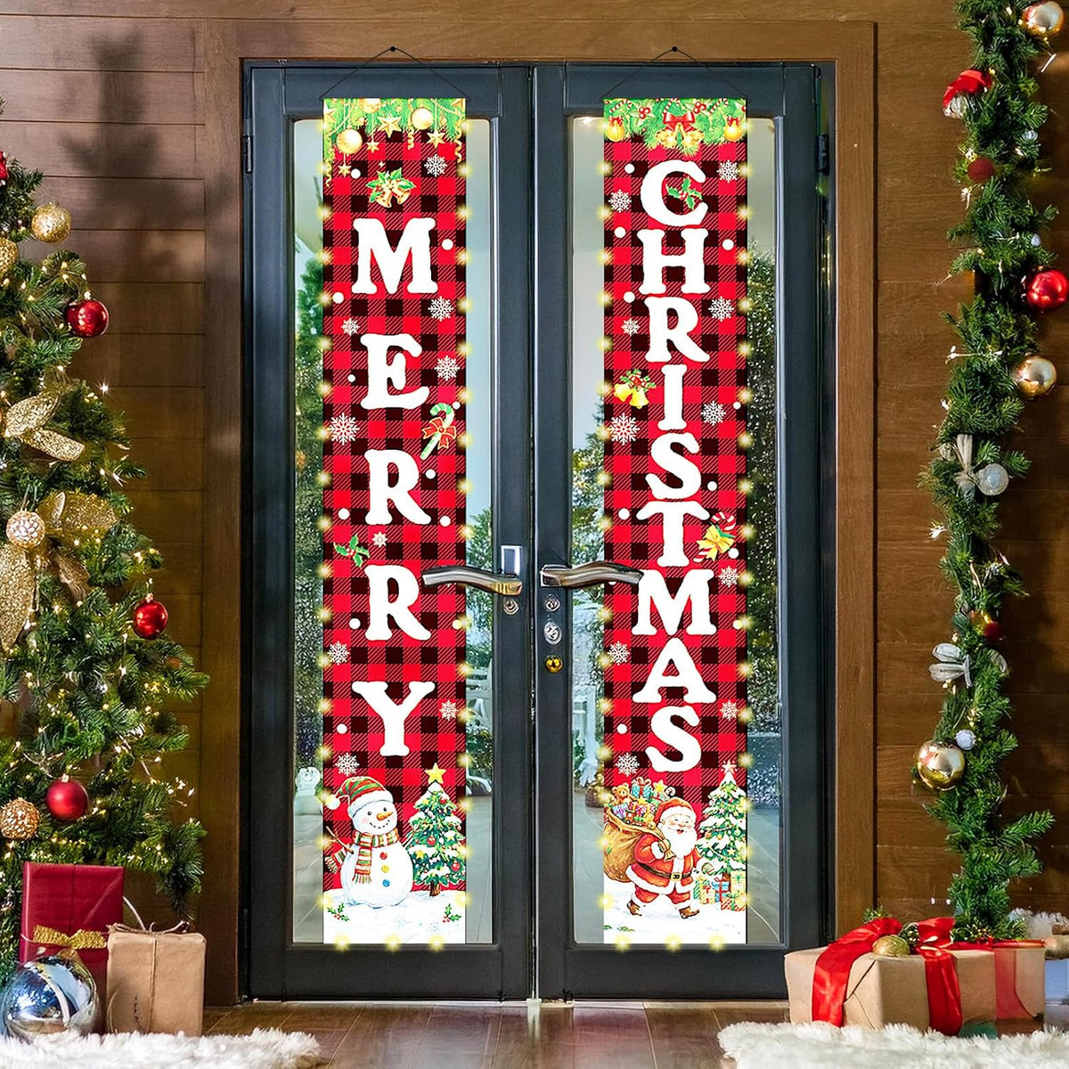 Christmas Decorations Lighted Banner for Door, Snowman&Santa