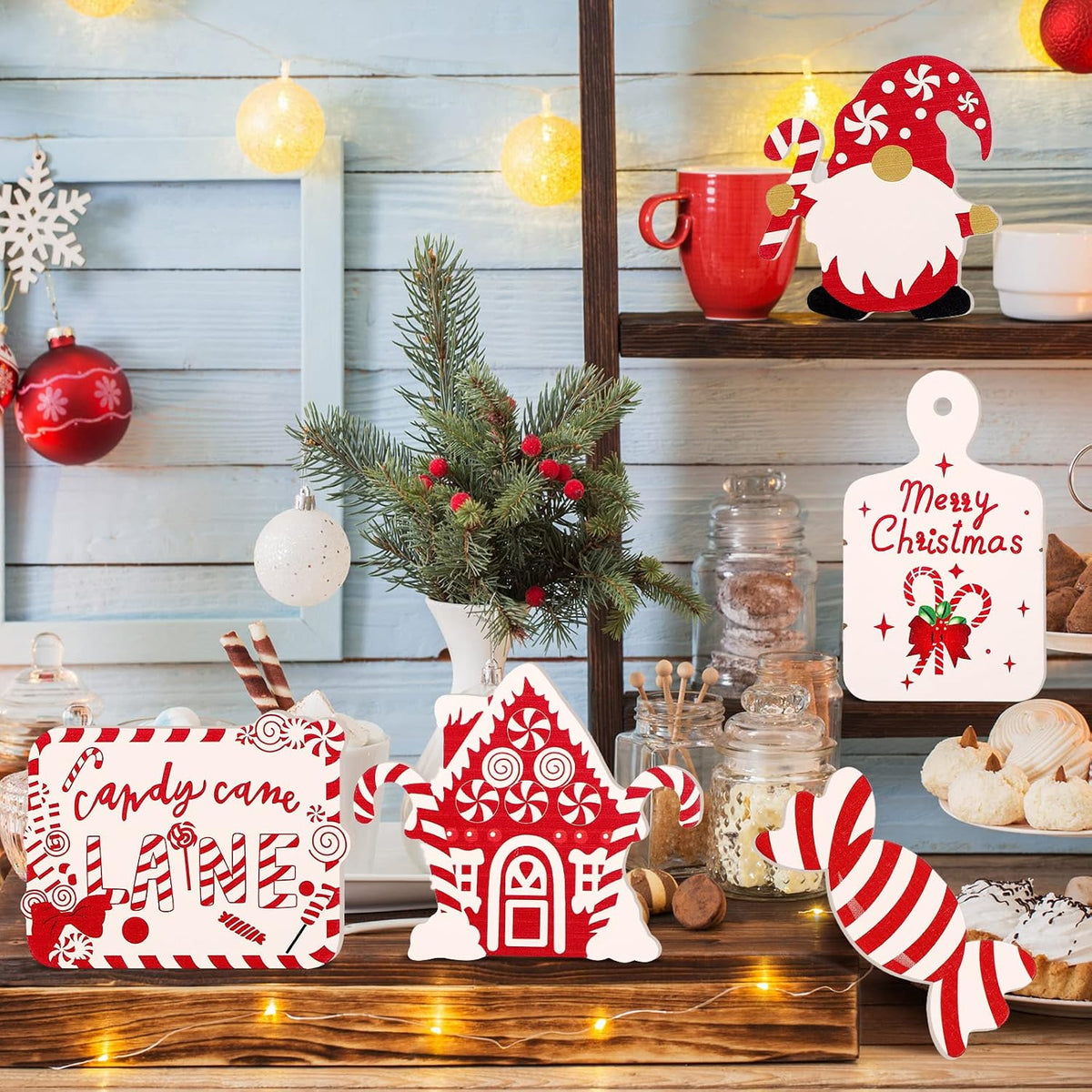 12 Pcs Christmas Candy Cane Tiered Tray Decor Red White