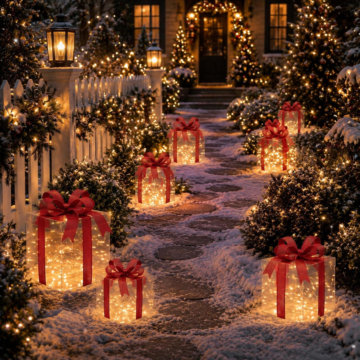 12 Set Christmas Lighted Gift Boxes Outdoor Holiday LED Decor