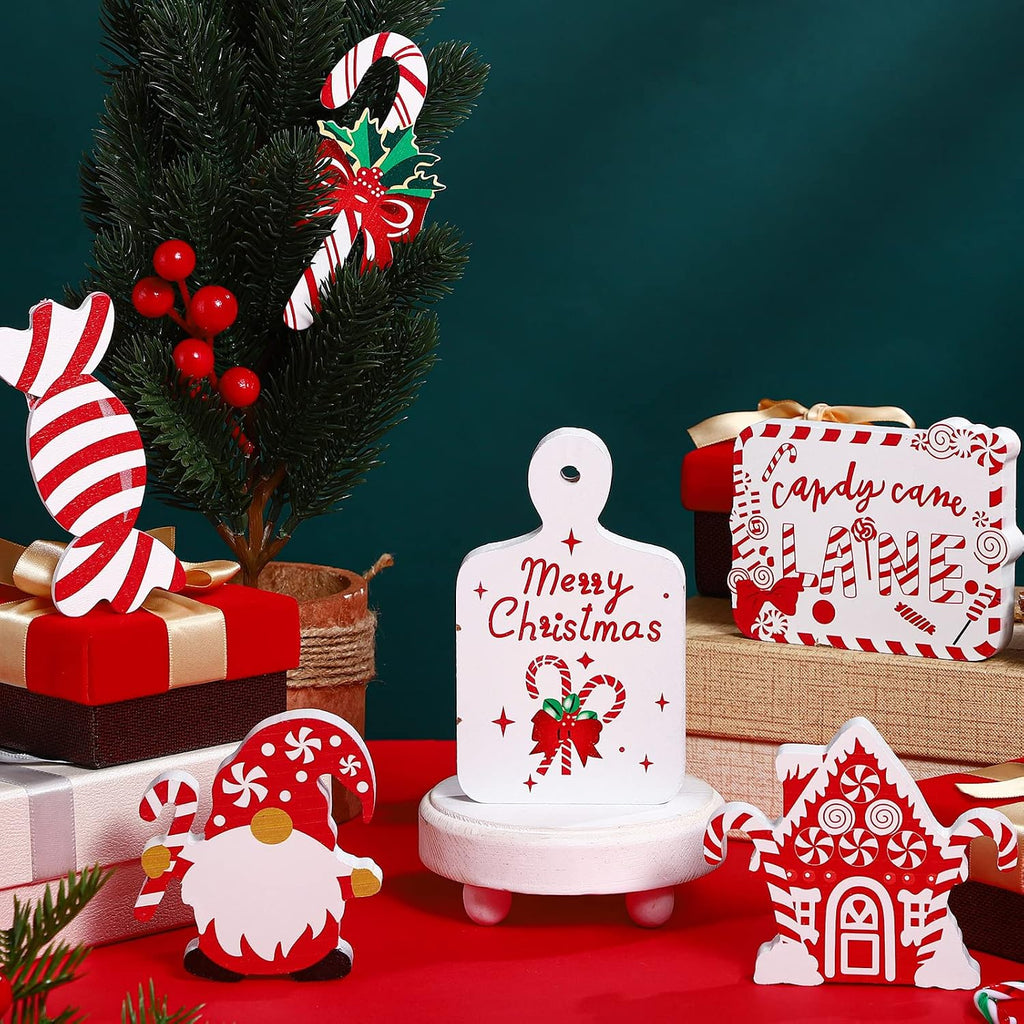 12 Pcs Christmas Candy Cane Tiered Tray Decor Red White