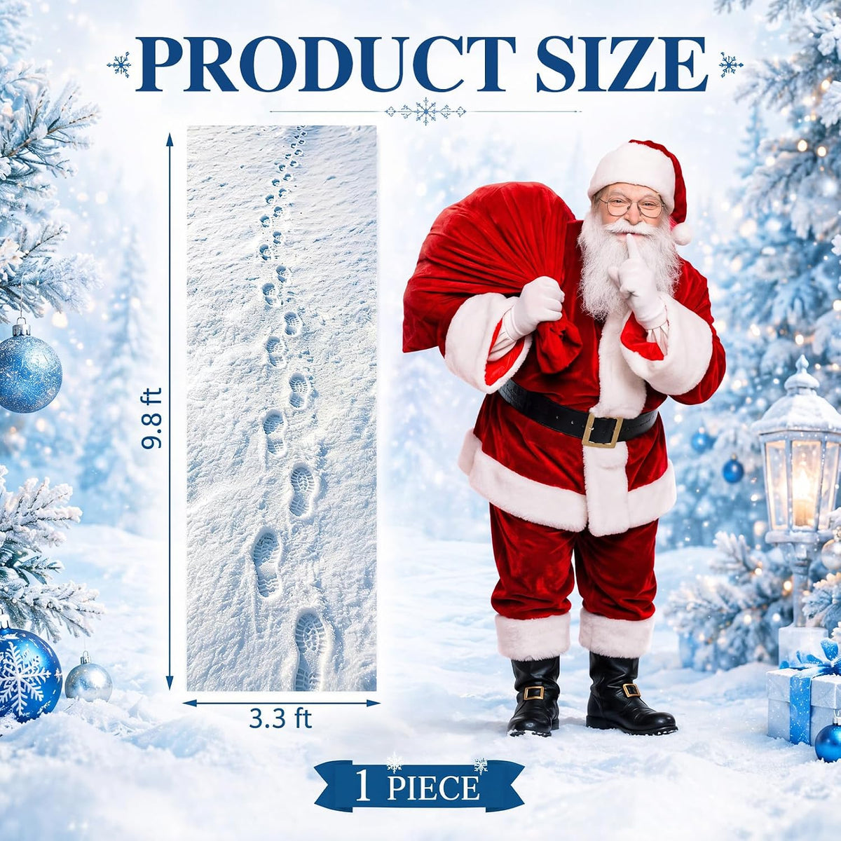 Snow Footprints Christmas Floor Decoration Fabric 9.8 X 3.3 Ft