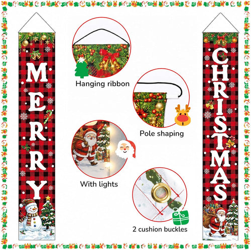 Christmas Decorations Lighted Banner for Door, Snowman&Santa