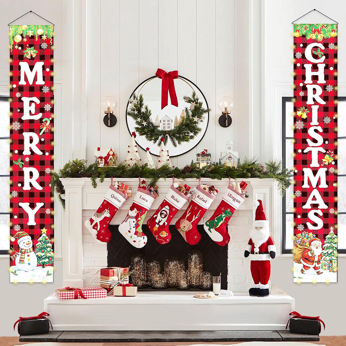 Christmas Decorations Lighted Banner for Door, Snowman&Santa
