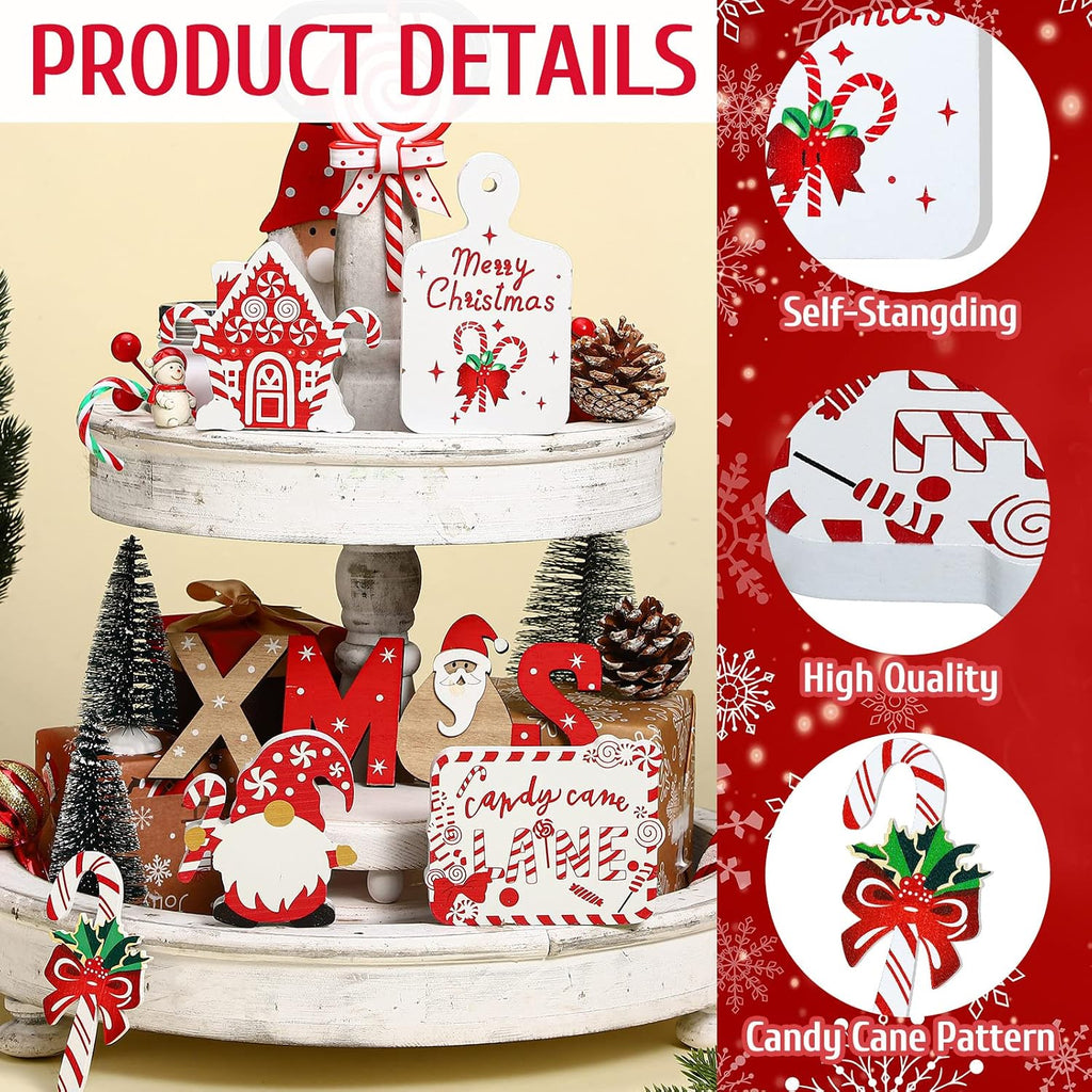 12 Pcs Christmas Candy Cane Tiered Tray Decor Red White