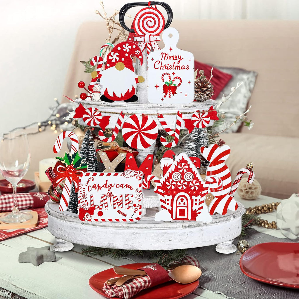 12 Pcs Christmas Candy Cane Tiered Tray Decor Red White