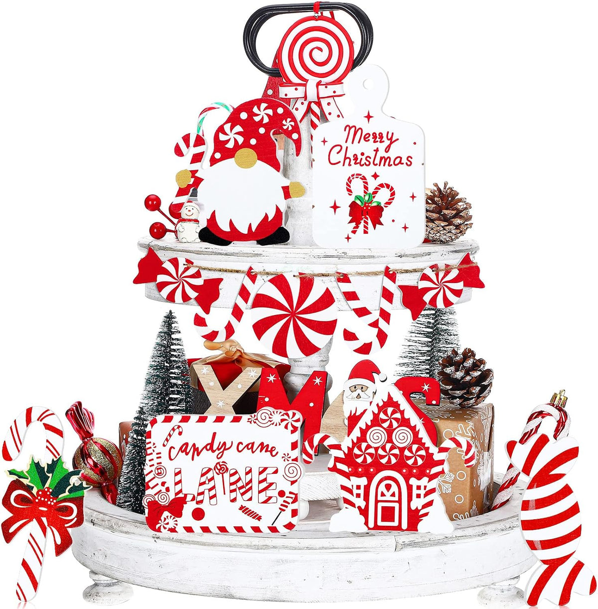 12 Pcs Christmas Candy Cane Tiered Tray Decor Red White