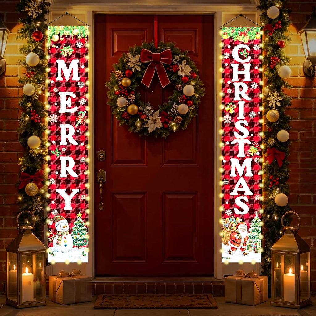 Christmas Decorations Lighted Banner for Door, Snowman&Santa