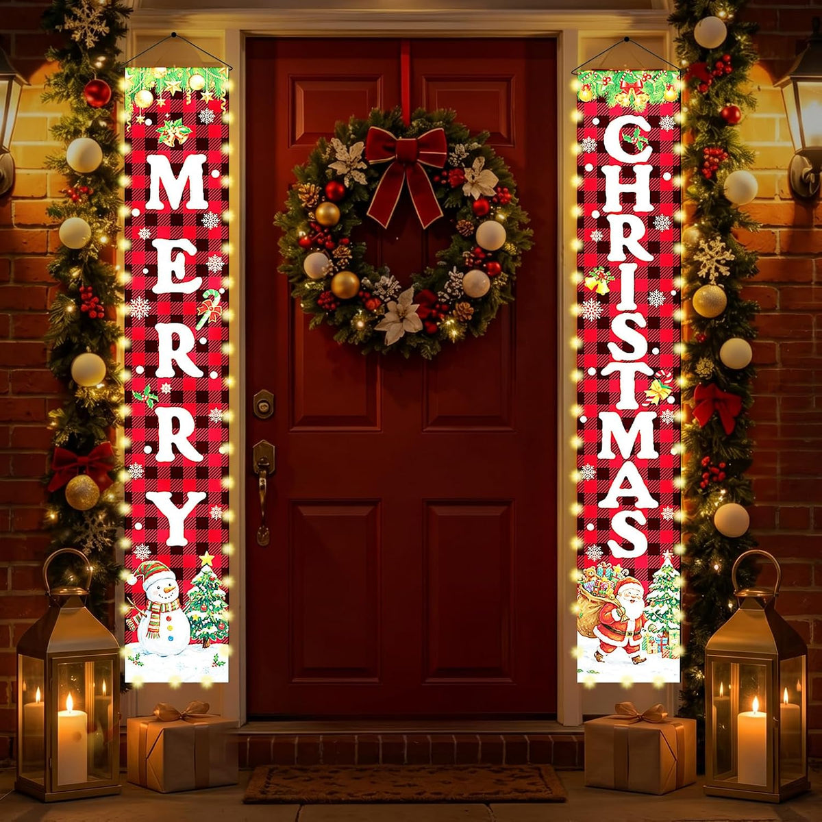 Christmas Decorations Lighted Banner for Door, Snowman&Santa