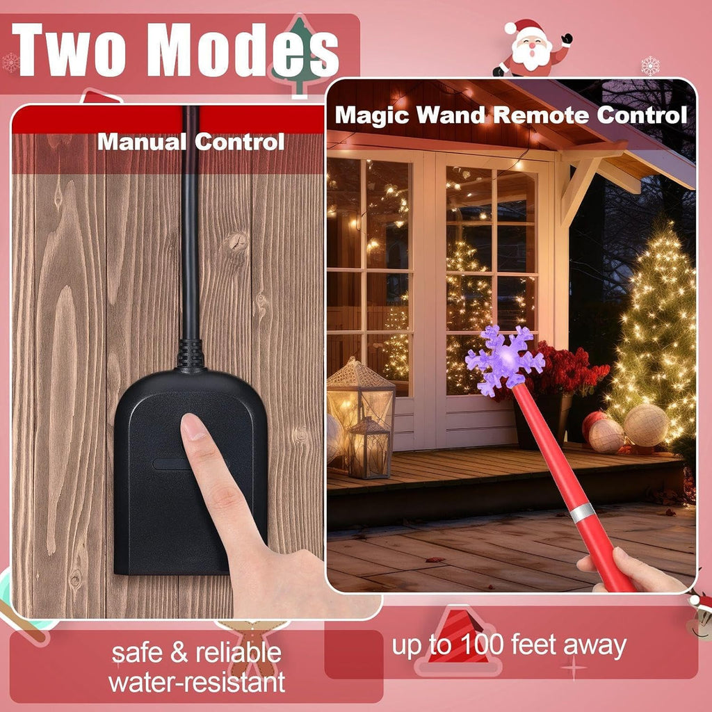 Christmas Wand Wireless Remote Switch Controller, Two 3-Pin Plugs, Red