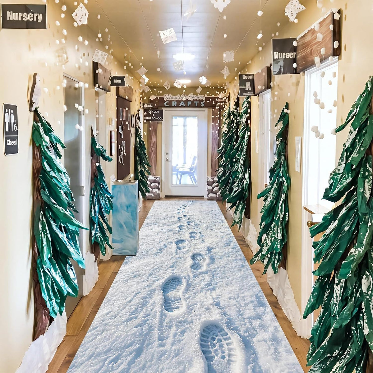 Snow Footprints Christmas Floor Decoration Fabric 9.8 X 3.3 Ft