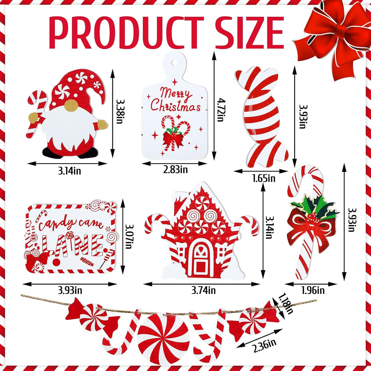 12 Pcs Christmas Candy Cane Tiered Tray Decor Red White