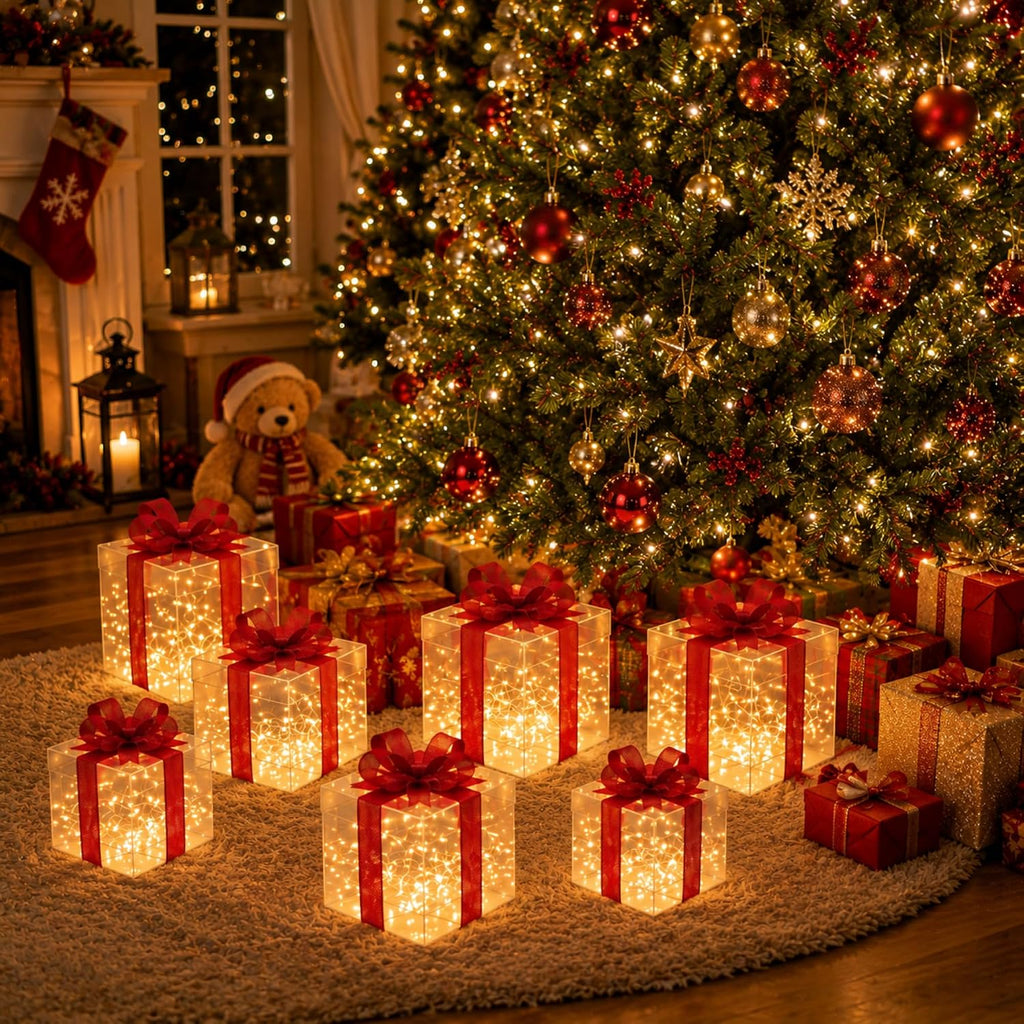 12 Set Christmas Lighted Gift Boxes Outdoor Holiday LED Decor