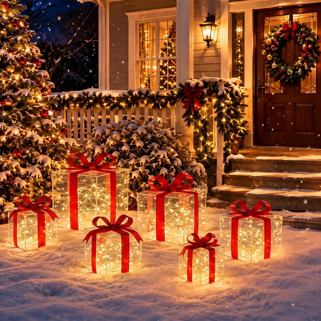 12 Set Christmas Lighted Gift Boxes Outdoor Holiday LED Decor
