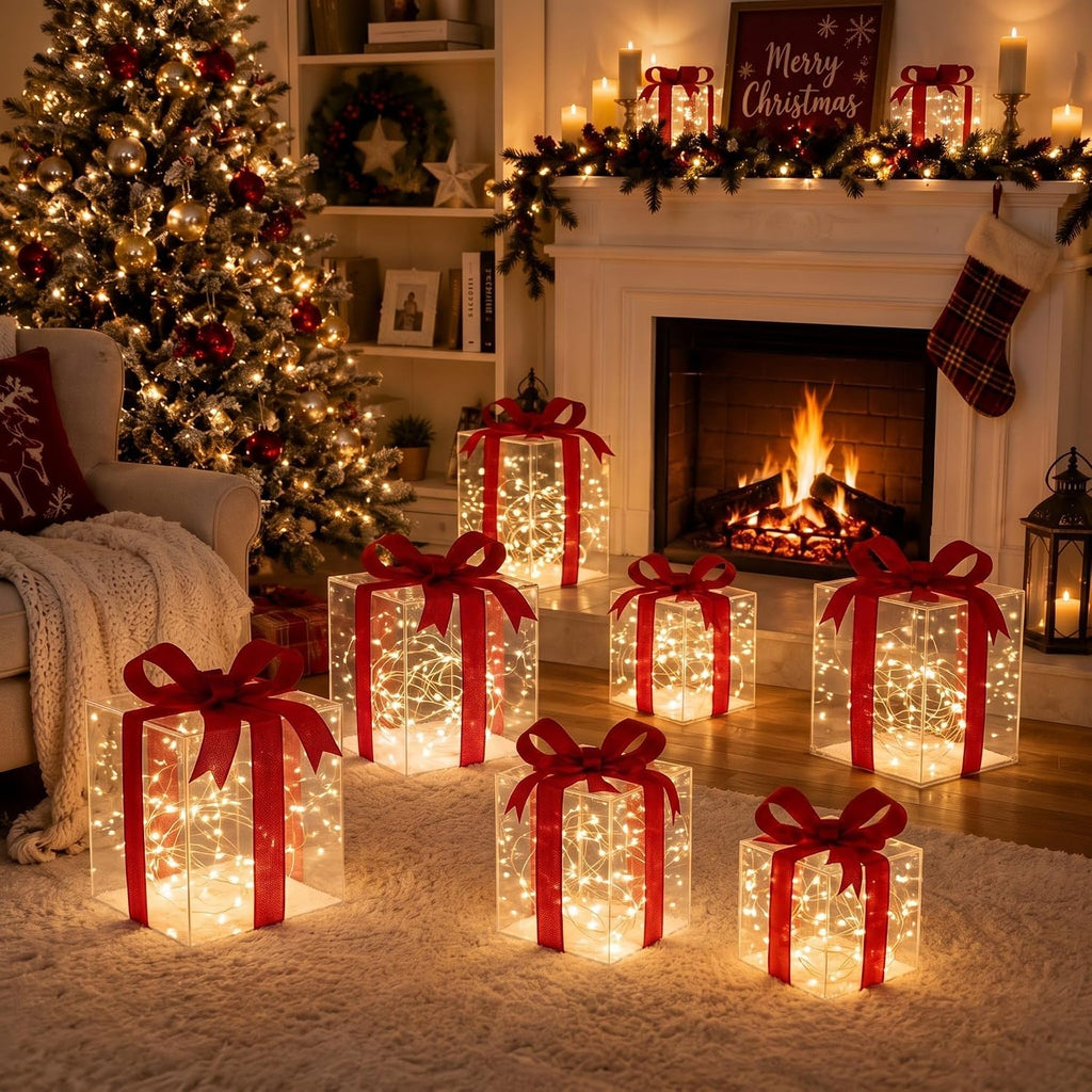 12 Set Christmas Lighted Gift Boxes Outdoor Holiday LED Decor