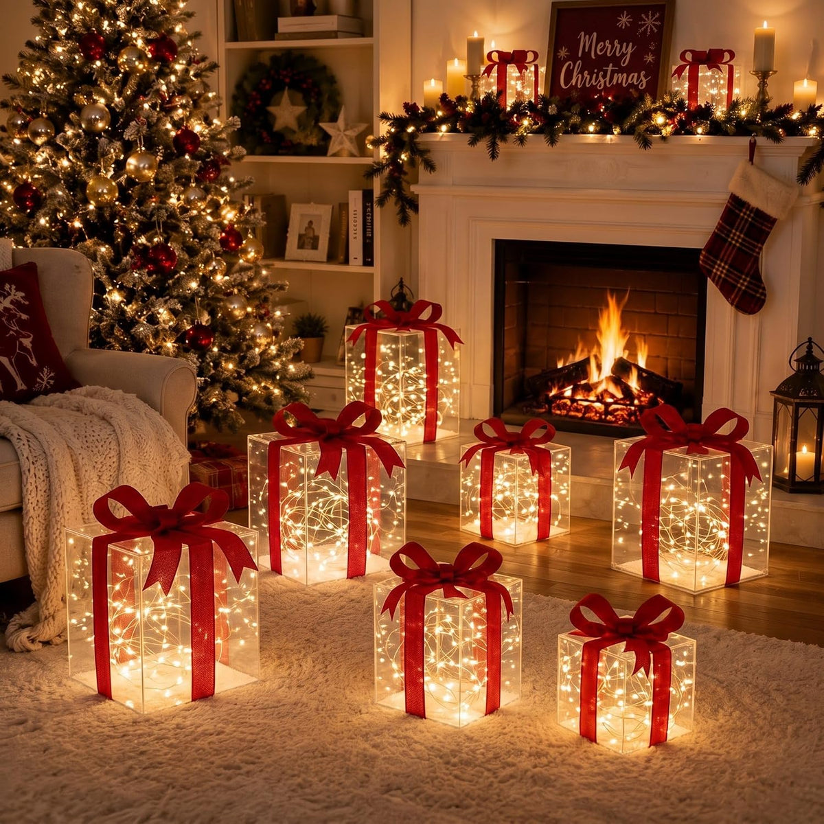 12 Set Christmas Lighted Gift Boxes Outdoor Holiday LED Decor