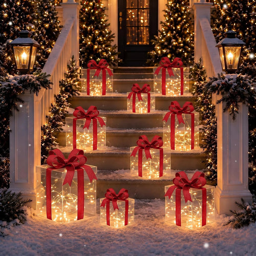12 Set Christmas Lighted Gift Boxes Outdoor Holiday LED Decor
