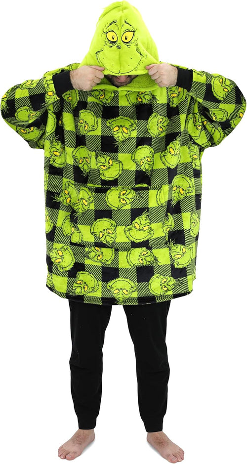 Oversized Grinch Hoodie for Men & Women, Plush Fleece Grinch Wearable Blanket Hoodie for Adults, One Size Fits Most