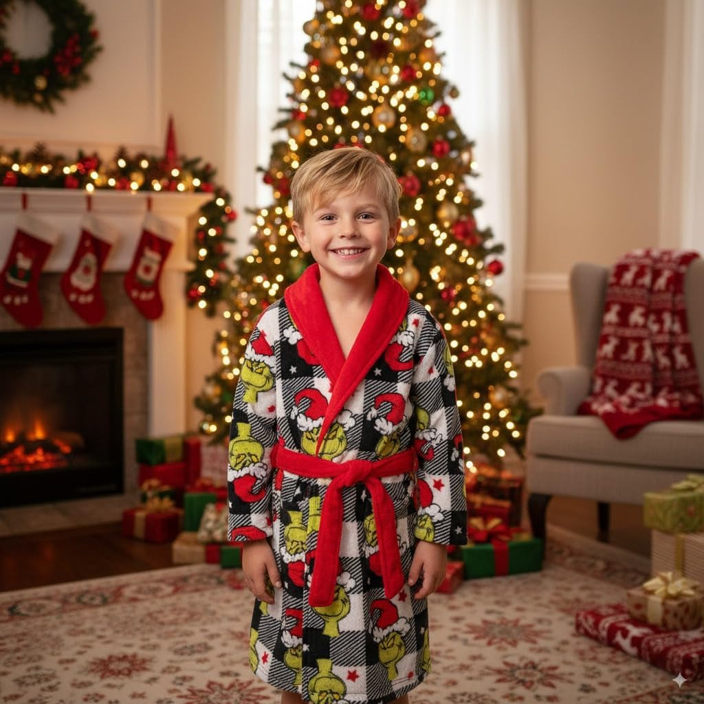 the Grinch Fleece Kids Robe - Super Soft Plush Bathrobe for Boys & Girls, Perfect for Toddlers & Kids - Sizes 3T-10